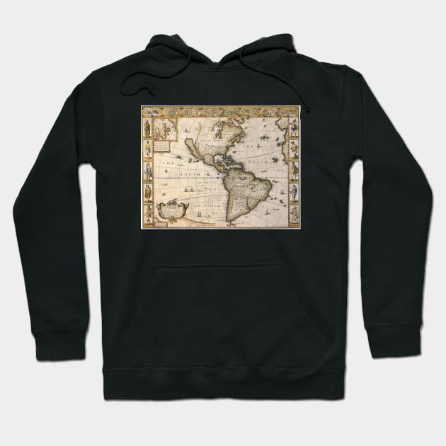 Antique Map of the Americas by John Speed, 1626 Hoodie by MasterpieceCafe